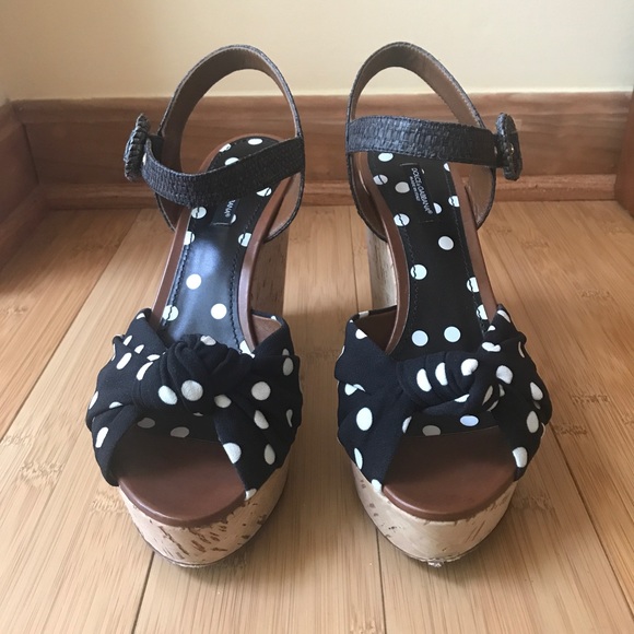 Dolce Gabbana Cork Wedge Sandals Polka Dot 38/8 - Picture 4 of 9